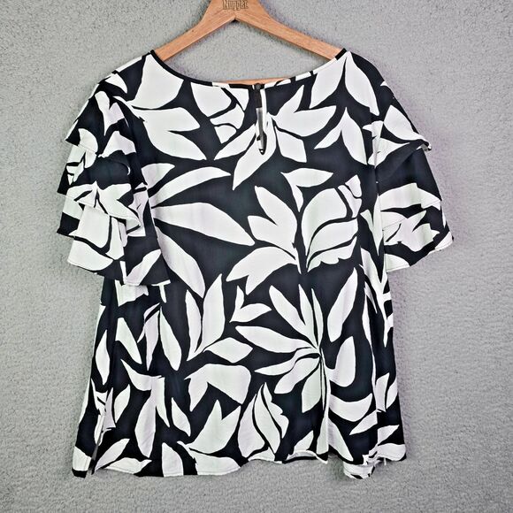 Vince Camuto Black White Abstract Print Tiered Sleeve Blouse Size 3X - Picture 2 of 13
